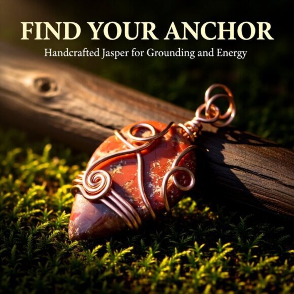 Red & Brown Jasper Pendant - Copper Wire Wrapped Bail